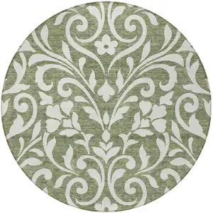 Photo of 8' Fern Green And Ivory Round Floral Washable Indoor Outdoor Area Rug