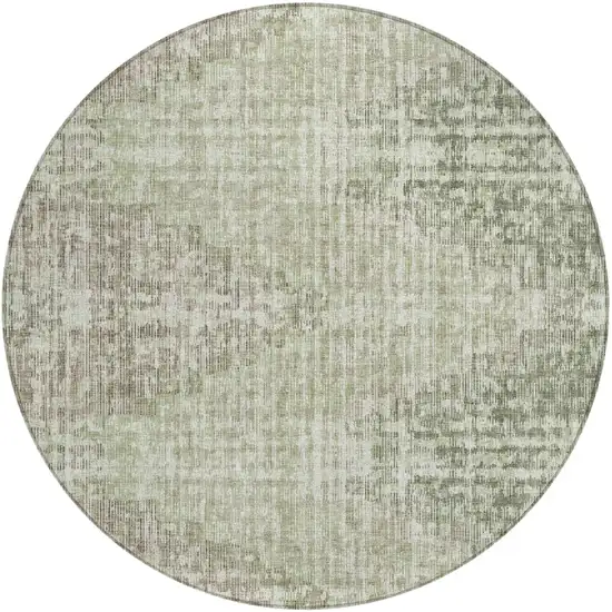 8' Fern Green And Ivory Round Geometric Washable Indoor Outdoor Area Rug Photo 1