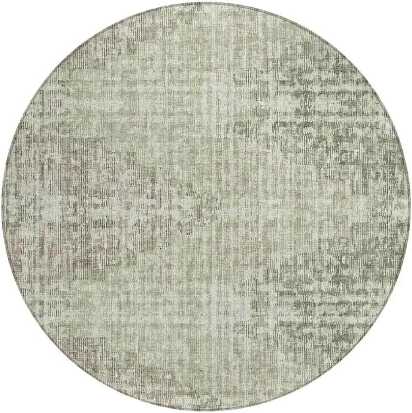 8' Fern Green And Ivory Round Geometric Washable Indoor Outdoor Area Rug Photo 1