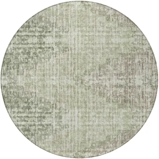 8' Fern Green And Ivory Round Geometric Washable Indoor Outdoor Area Rug Photo 4