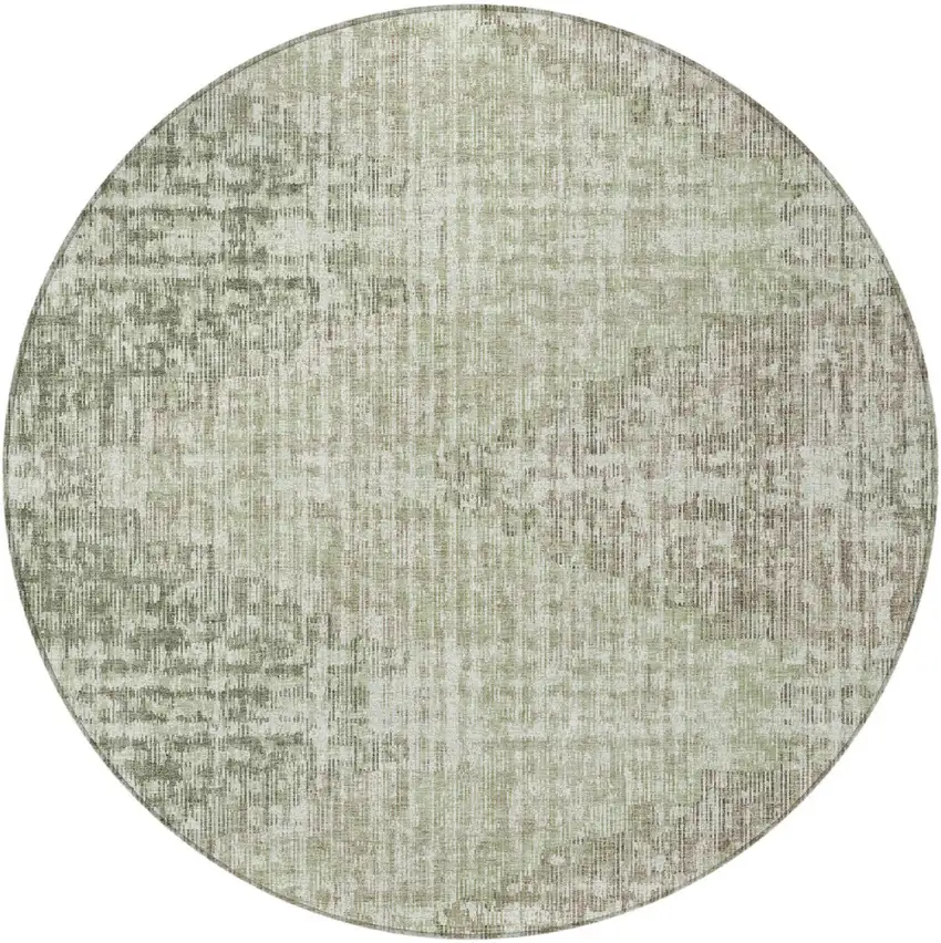 8' Fern Green And Ivory Round Geometric Washable Indoor Outdoor Area Rug Photo 4