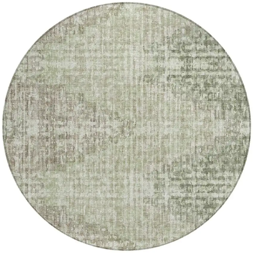 8' Fern Green And Ivory Round Geometric Washable Indoor Outdoor Area Rug Photo 3