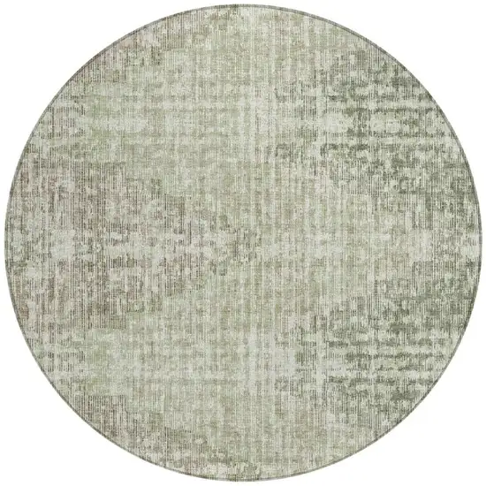 8' Fern Green And Ivory Round Geometric Washable Indoor Outdoor Area Rug Photo 3