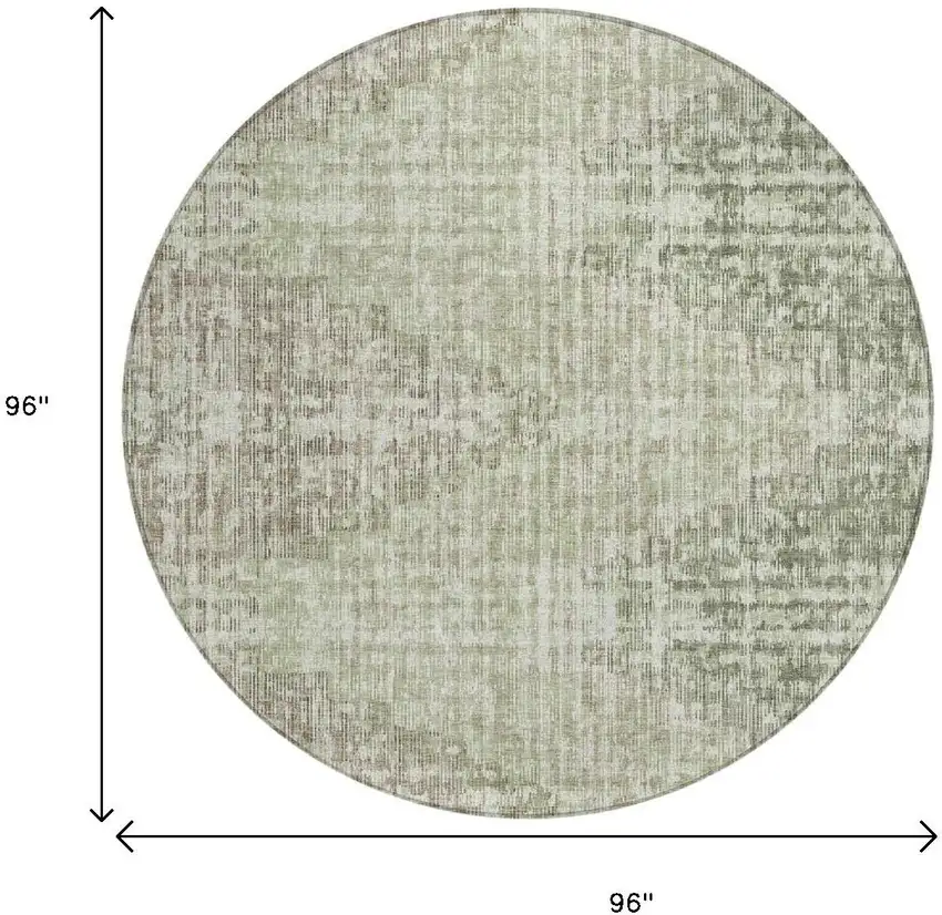 8' Fern Green And Ivory Round Geometric Washable Indoor Outdoor Area Rug Photo 8