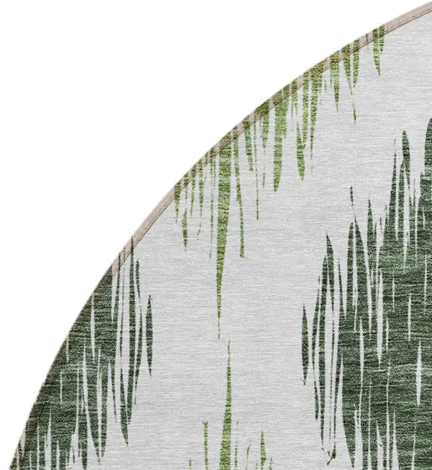 8' Fern Green And Ivory Round Ikat Washable Indoor Outdoor Area Rug Photo 5