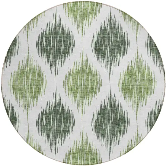8' Fern Green And Ivory Round Ikat Washable Indoor Outdoor Area Rug Photo 2