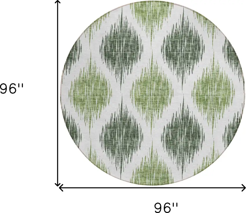 8' Fern Green And Ivory Round Ikat Washable Indoor Outdoor Area Rug Photo 3