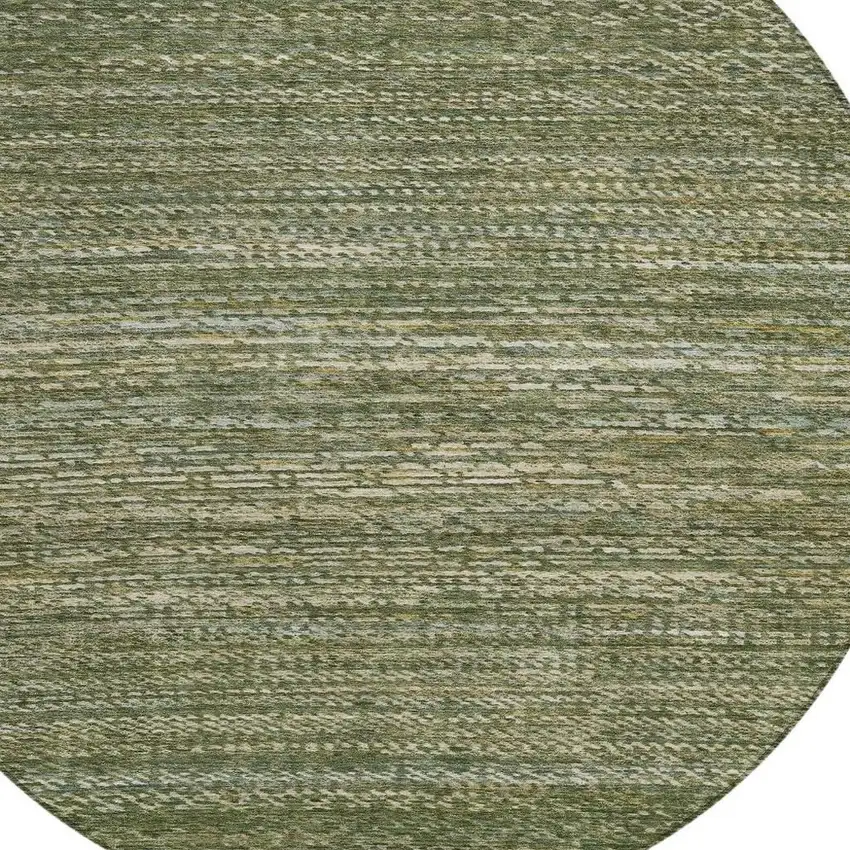 8' Fern Green And Ivory Round Striped Washable Indoor Outdoor Area Rug Photo 5