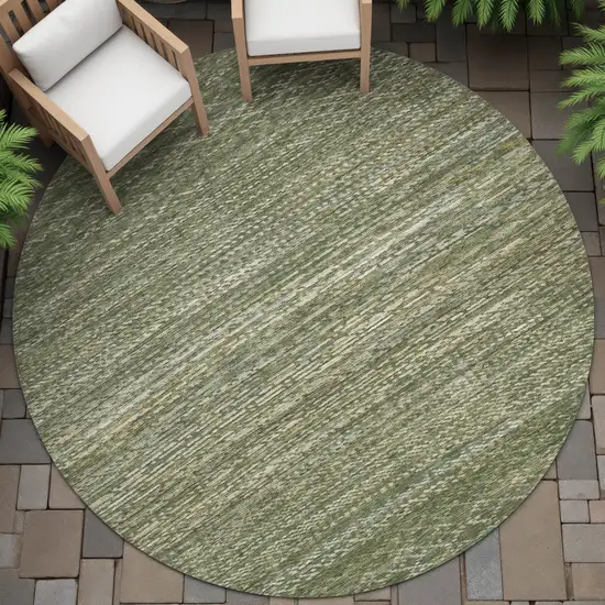 8' Fern Green And Ivory Round Striped Washable Indoor Outdoor Area Rug Photo 6