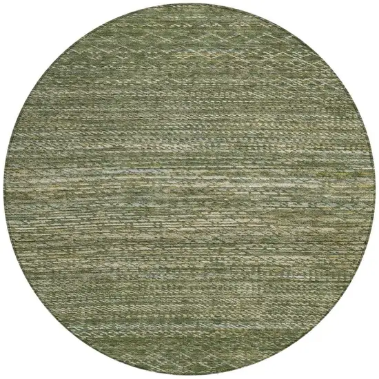 8' Fern Green And Ivory Round Striped Washable Indoor Outdoor Area Rug Photo 3