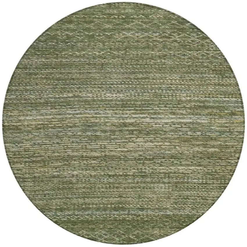 8' Fern Green And Ivory Round Striped Washable Indoor Outdoor Area Rug Photo 3