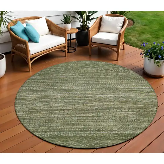 8' Fern Green And Ivory Round Striped Washable Indoor Outdoor Area Rug Photo 2