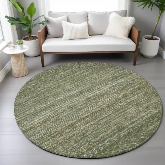 8' Fern Green And Ivory Round Striped Washable Indoor Outdoor Area Rug Photo 8