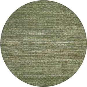 Photo of 8' Fern Green And Ivory Round Striped Washable Indoor Outdoor Area Rug