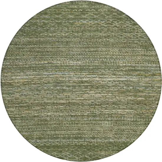 8' Fern Green And Ivory Round Striped Washable Indoor Outdoor Area Rug Photo 1