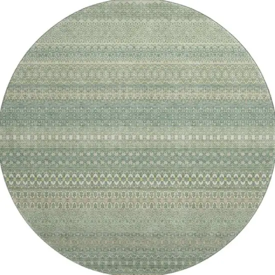 8' Fern Green And Ivory Striped Washable Round Rug With UV Protection Photo 4