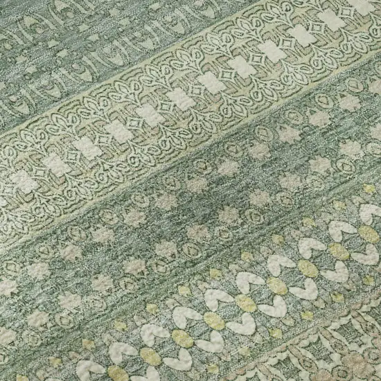 8' Fern Green And Ivory Striped Washable Round Rug With UV Protection Photo 9