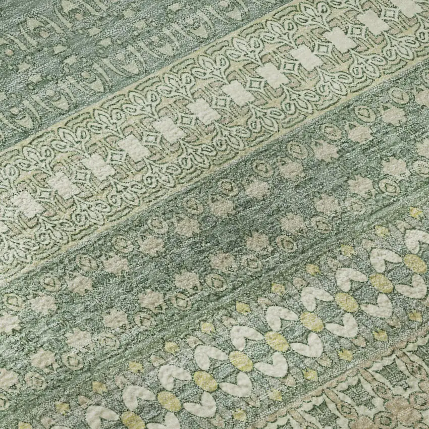 8' Fern Green And Ivory Striped Washable Round Rug With UV Protection Photo 9