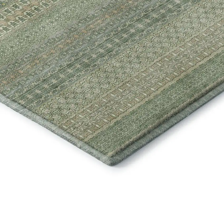 8' Fern Green And Ivory Striped Washable Round Rug With UV Protection Photo 7