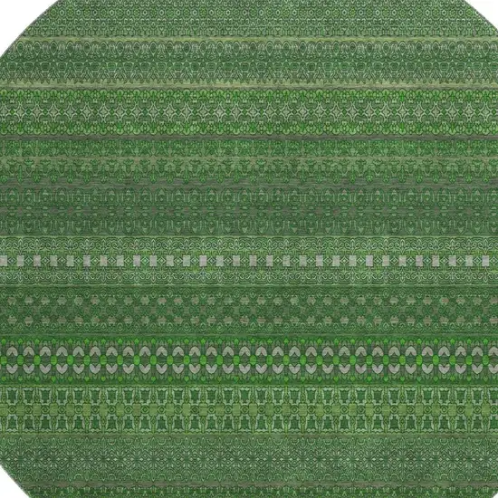 8' Fern Green And Ivory Striped Washable Round Rug With UV Protection Photo 3