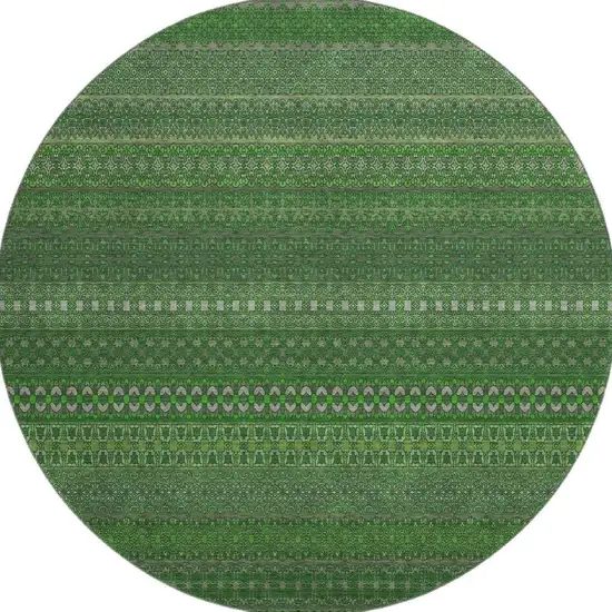 8' Fern Green And Ivory Striped Washable Round Rug With UV Protection Photo 4