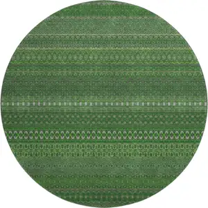 Photo of 8' Fern Green And Ivory Striped Washable Round Rug With UV Protection