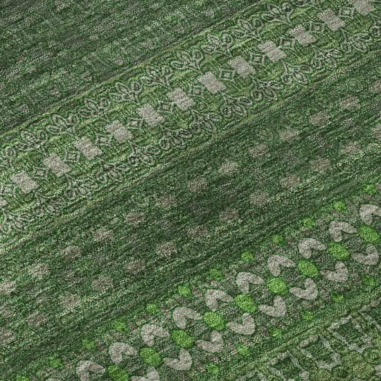 8' Fern Green And Ivory Striped Washable Round Rug With UV Protection Photo 9