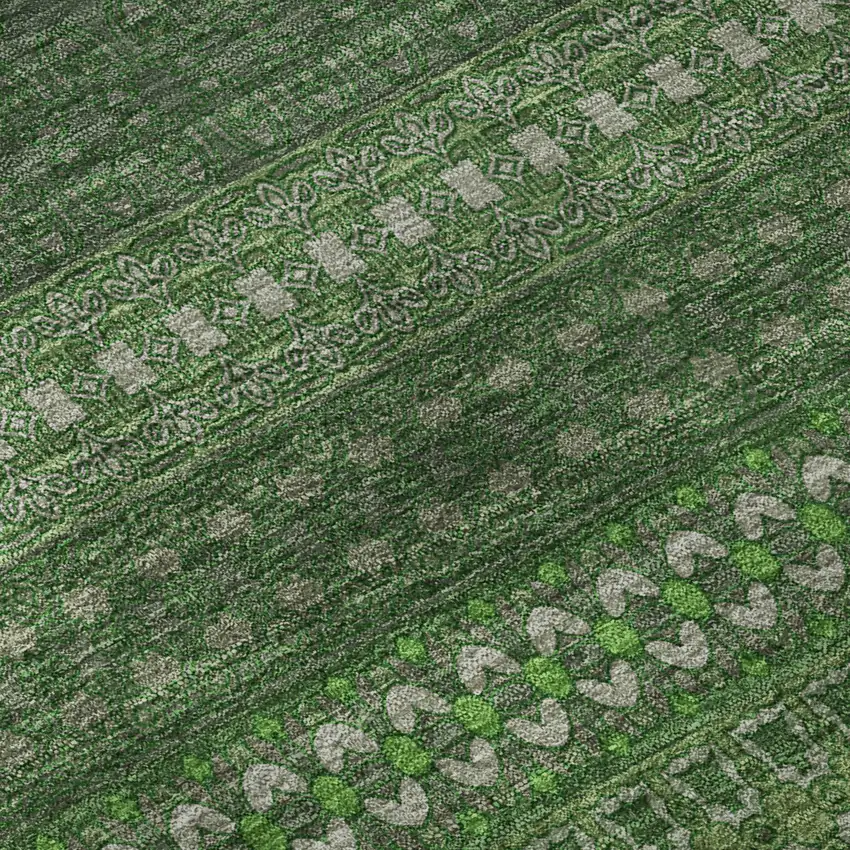 8' Fern Green And Ivory Striped Washable Round Rug With UV Protection Photo 9