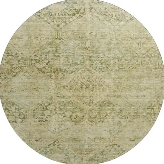 8' Fern Green And Olive Green Geometric Washable Round Rug With UV Protection Photo 3