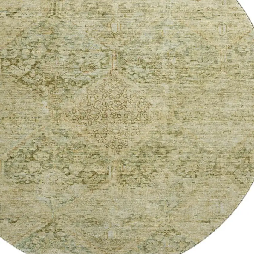 8' Fern Green And Olive Green Geometric Washable Round Rug With UV Protection Photo 2