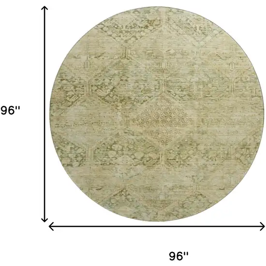 8' Fern Green And Olive Green Geometric Washable Round Rug With UV Protection Photo 9