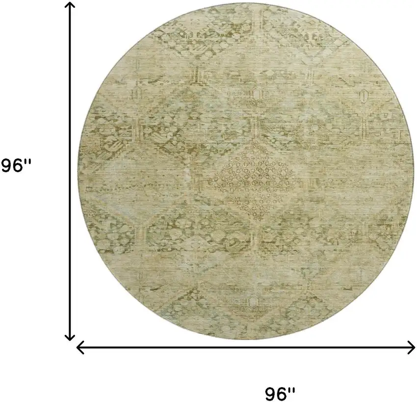 8' Fern Green And Olive Green Geometric Washable Round Rug With UV Protection Photo 9