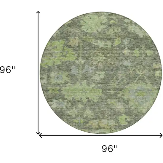 8' Fern Green And Olive Green Round Floral Washable Indoor Outdoor Area Rug Photo 9