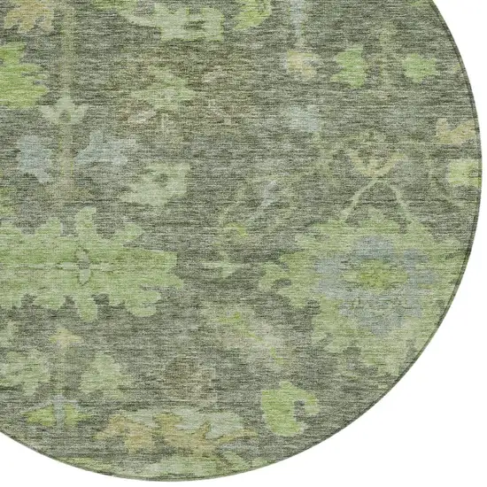 8' Fern Green And Olive Green Round Floral Washable Indoor Outdoor Area Rug Photo 5