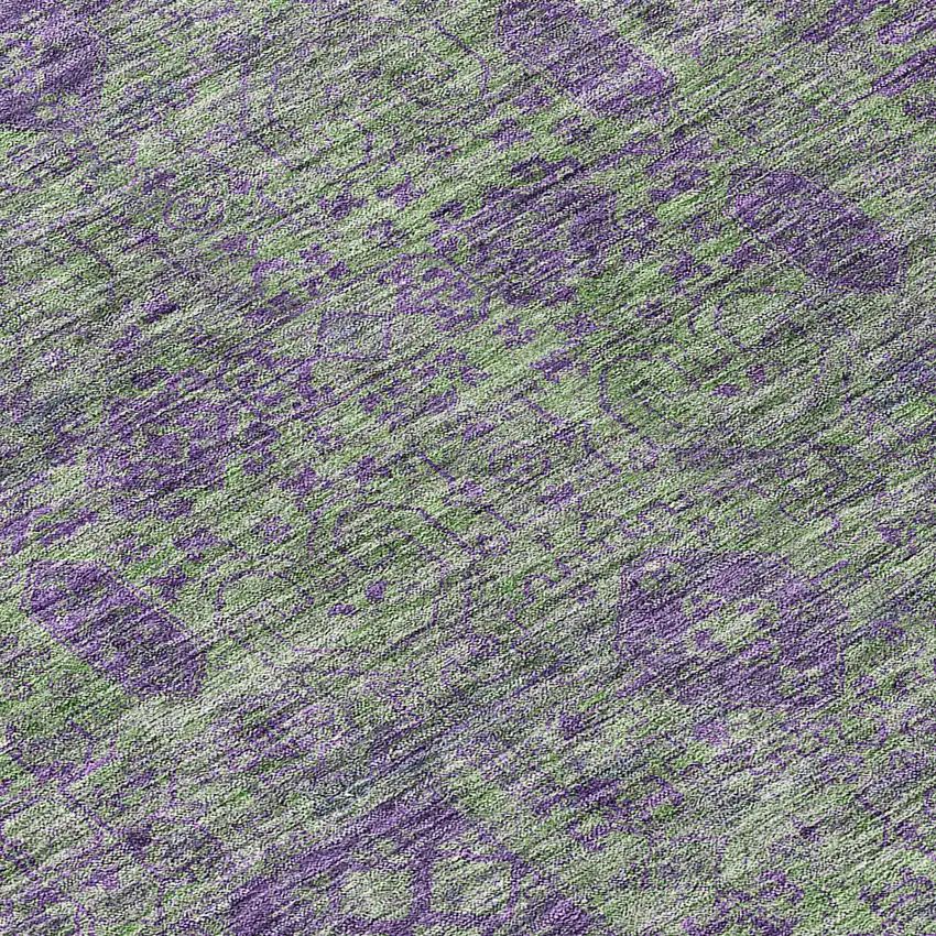 8' Fern Green And Purple Round Oriental Washable Indoor Outdoor Area Rug Photo 8