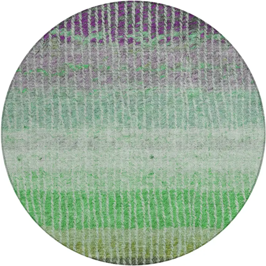 8' Fern Green And Purple Round Striped Washable Indoor Outdoor Area Rug Photo 2