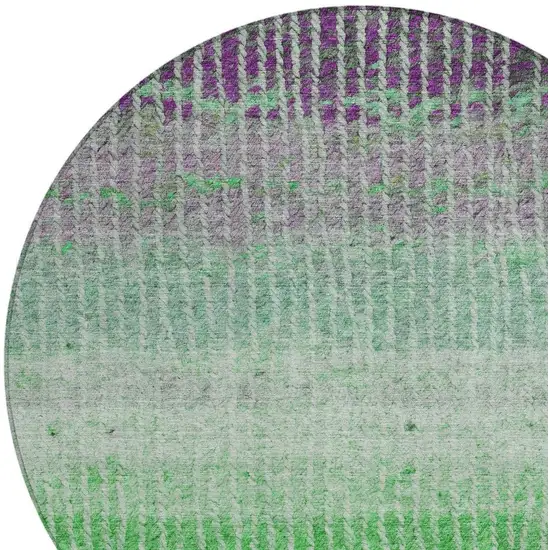 8' Fern Green And Purple Round Striped Washable Indoor Outdoor Area Rug Photo 7
