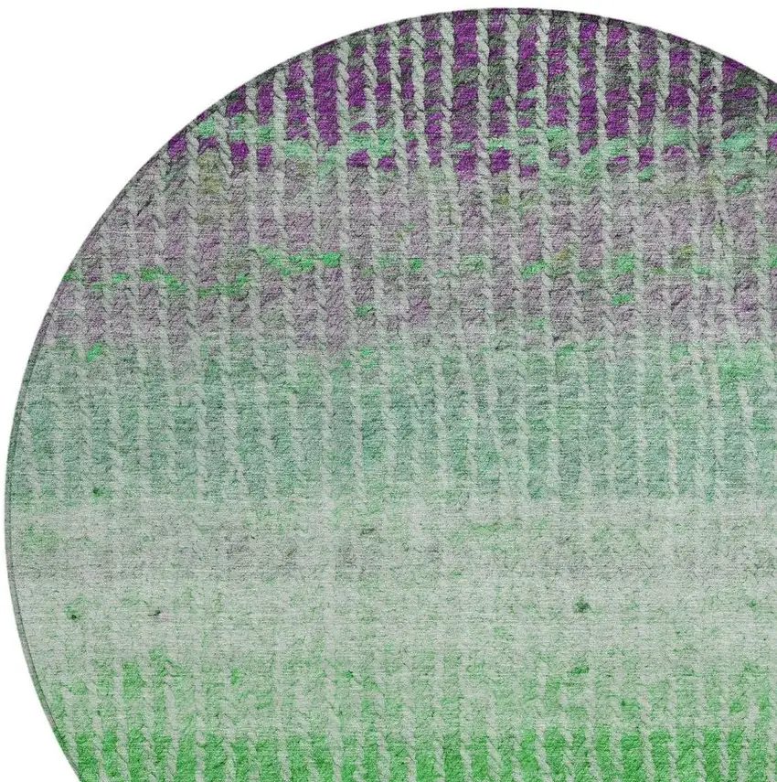 8' Fern Green And Purple Round Striped Washable Indoor Outdoor Area Rug Photo 7