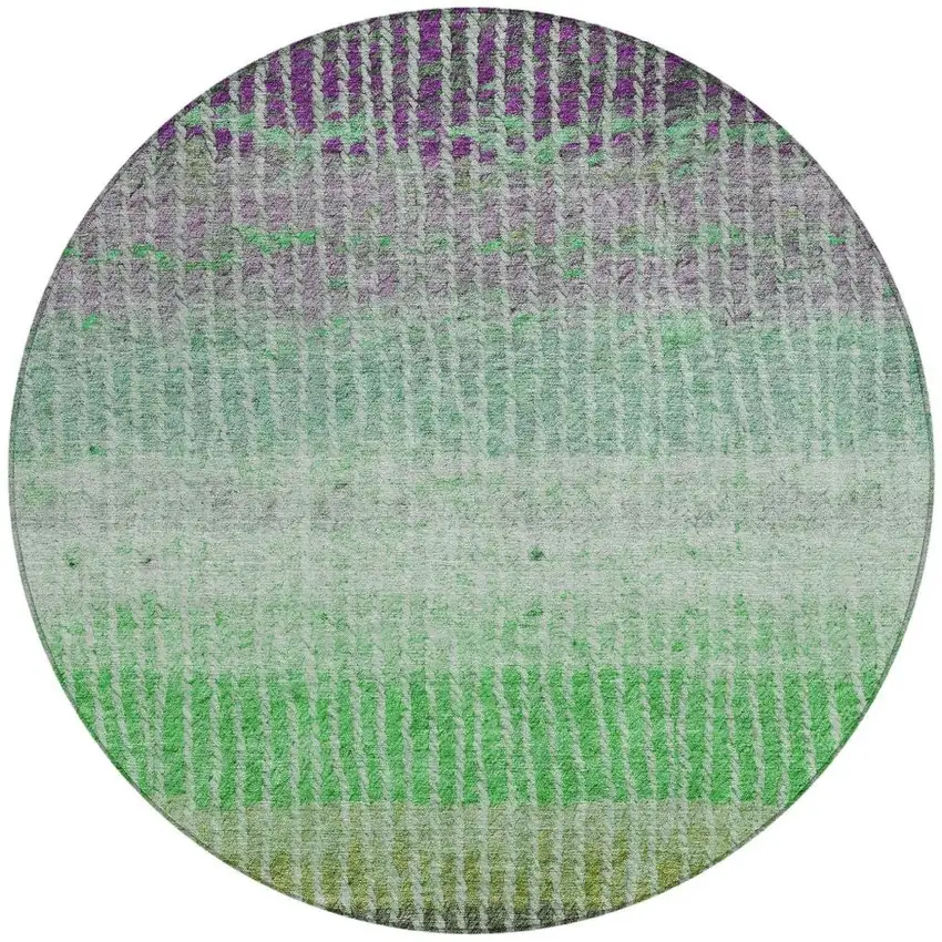 8' Fern Green And Purple Round Striped Washable Indoor Outdoor Area Rug Photo 4