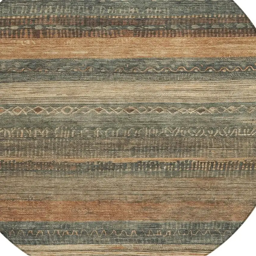 8' Fern Green And Rust Round Aztec Washable Indoor Outdoor Area Rug Photo 4