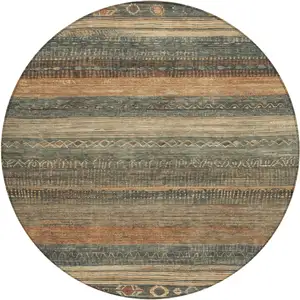 Photo of 8' Fern Green And Rust Round Aztec Washable Indoor Outdoor Area Rug