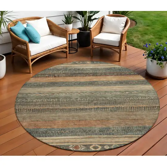 8' Fern Green And Rust Round Aztec Washable Indoor Outdoor Area Rug Photo 2