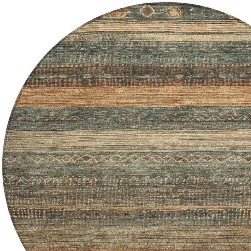 8' Fern Green And Rust Round Aztec Washable Indoor Outdoor Area Rug Photo 9