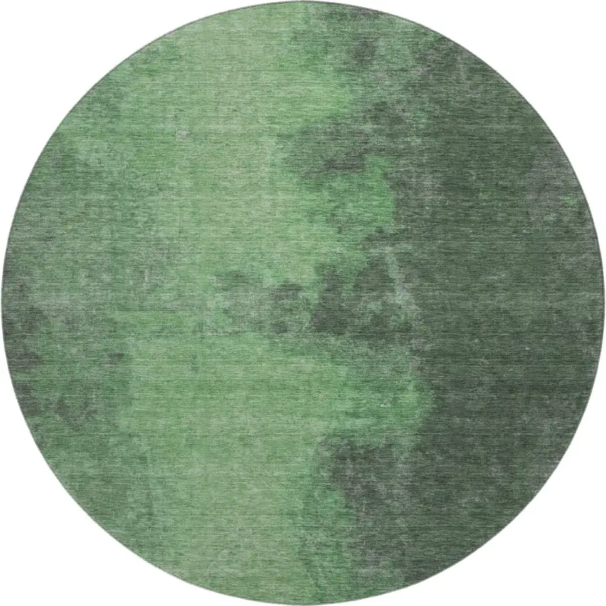 8' Fern Green And Sage Abstract Washable Round Rug With UV Protection Photo 1