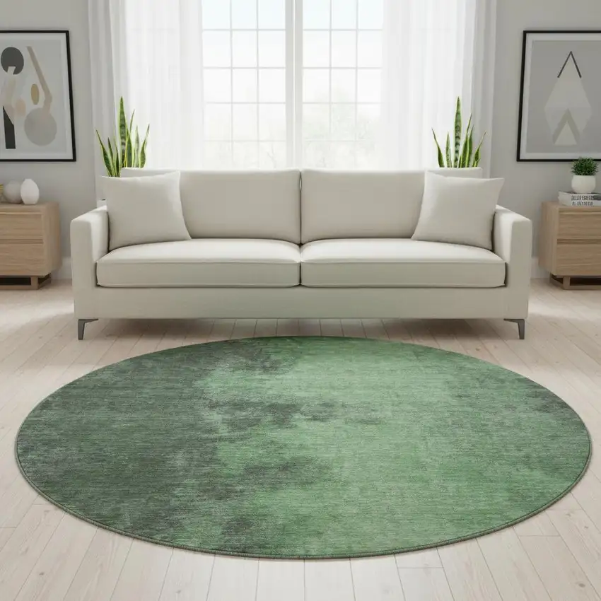 8' Fern Green And Sage Abstract Washable Round Rug With UV Protection Photo 2