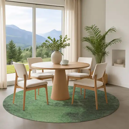 8' Fern Green And Sage Abstract Washable Round Rug With UV Protection Photo 5