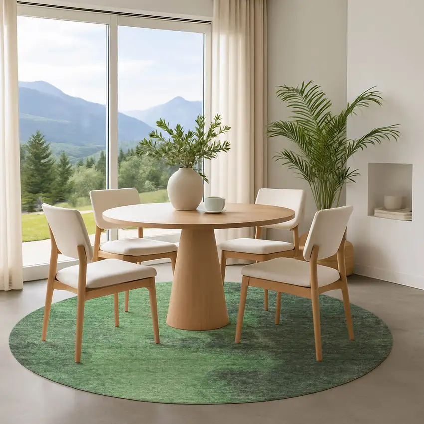 8' Fern Green And Sage Abstract Washable Round Rug With UV Protection Photo 5