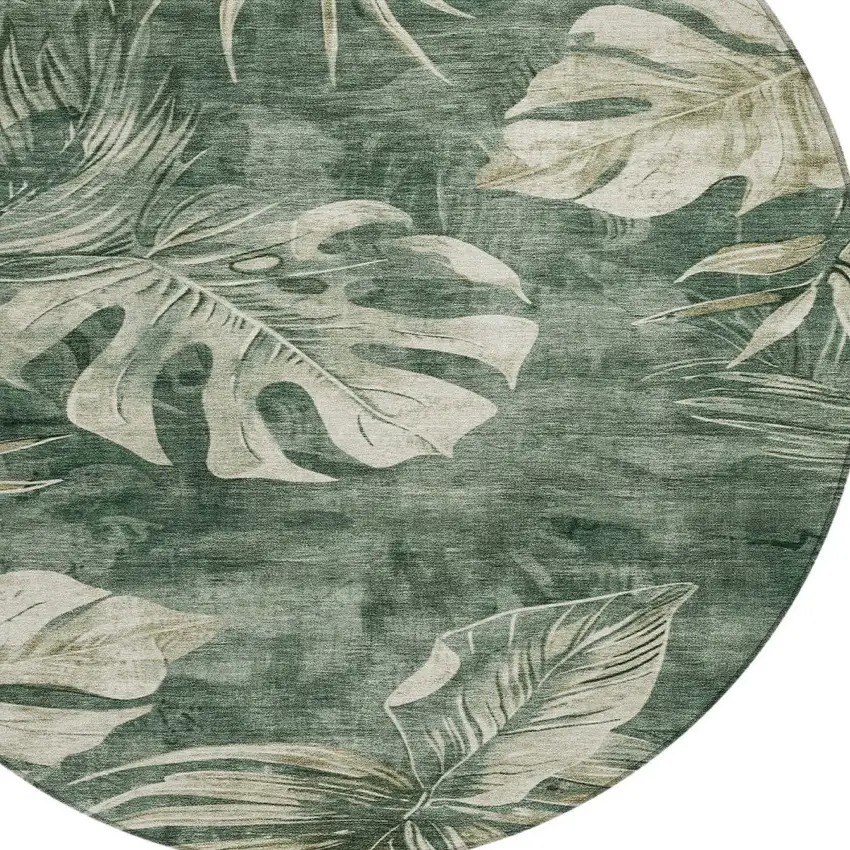 8' Fern Green And Sage Round Floral Washable Indoor Outdoor Area Rug Photo 8