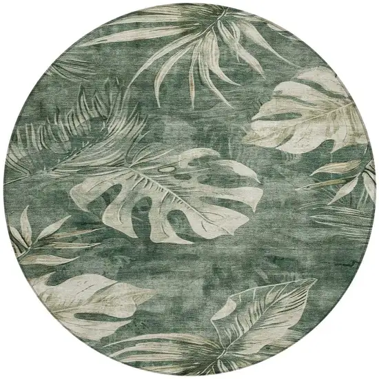8' Fern Green And Sage Round Floral Washable Indoor Outdoor Area Rug Photo 4