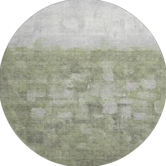8' Fern Green And Silver Abstract Washable Round Rug With UV Protection Photo 4